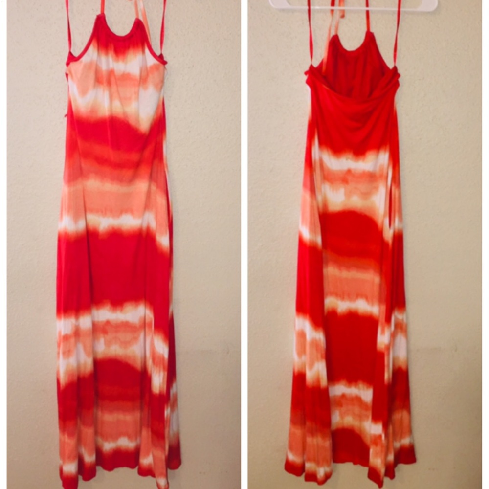 🌷NY&Co Haulter Maxi Dress, Orange/White